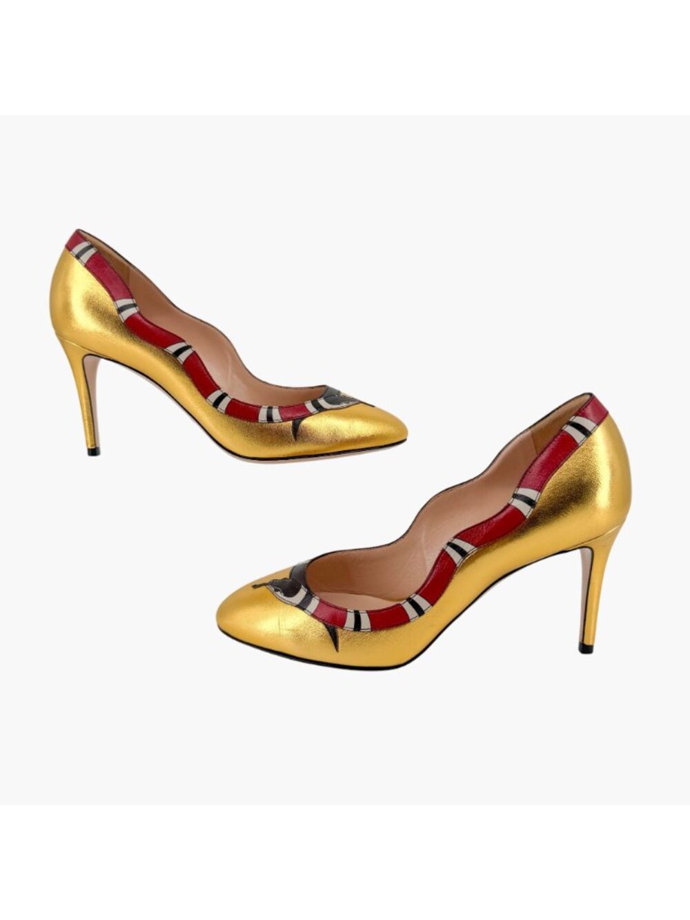 Gucci Yoko Snake Gold Metallic Leather Pumps High Heels Shoes Size 38.5 US 8.5 - Picture 8 of 16